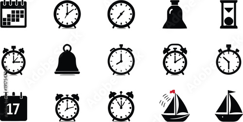 Collection of black and white line art icons representing various industrial processes technology concepts automation machinery engineering and business development themes for user interface design