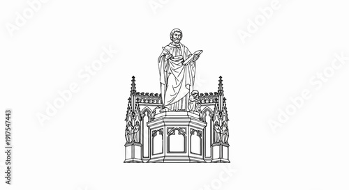 Ornate monument with a central figure holding a book and quill