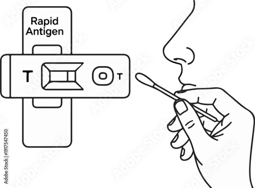 Person using rapid antigen test with nasal swab and test strip