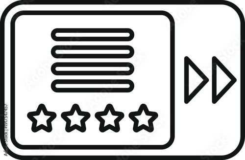 Music player icon showing playlist, four stars rating, and fast forward controls