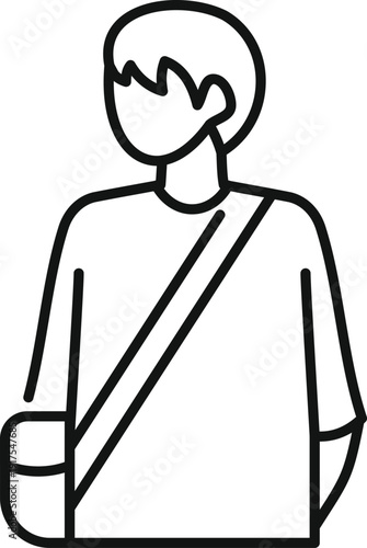Contour line drawing of a person with an injured arm in a sling