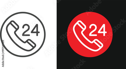 Customer service available around the clock depicted through phone icons on contrasting backgrounds showing 24-hour support