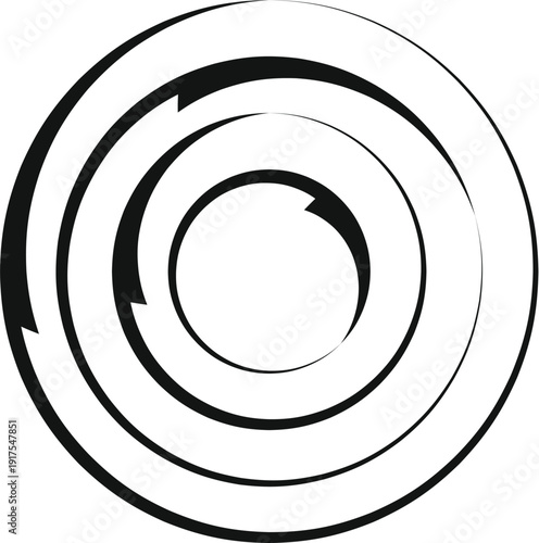 Abstract circular arrows creating an expanding spiral or vortex on a white background