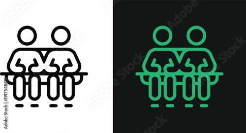 Simplified graphic illustration of two colleagues discussing business strategy together in a modern office setting from a straightforward viewpoint