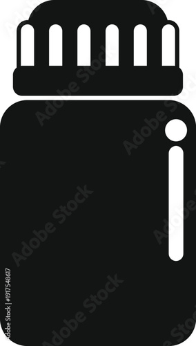 Bottle silhouette with a child resistant cap containing medication or vitamins