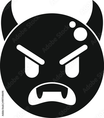 Black and white devil emoji icon displaying anger and evil emotion