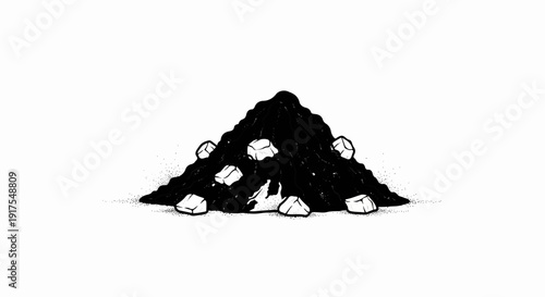 Rough pile of dark material with lighter angular stones scattered