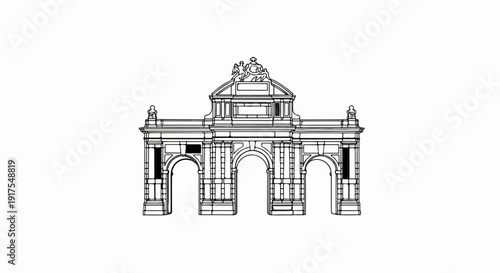 Ornate stone archway with central dome and sculptures