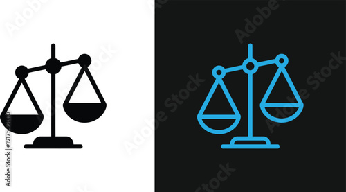 A symbolic representation of balance and justice depicted through a set of scales in contrasting colors on different backgrounds from a straightforward viewpoint