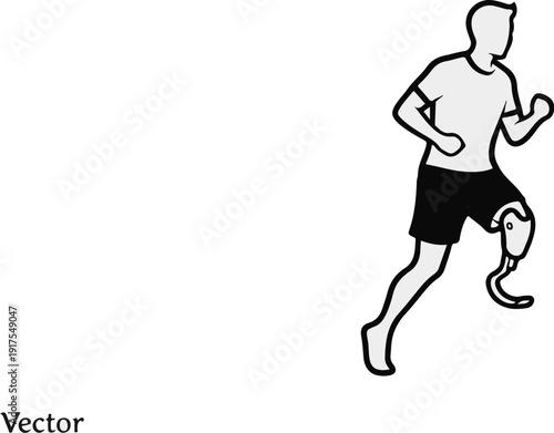 Runner with prosthetic leg in mid-stride, athletic motion