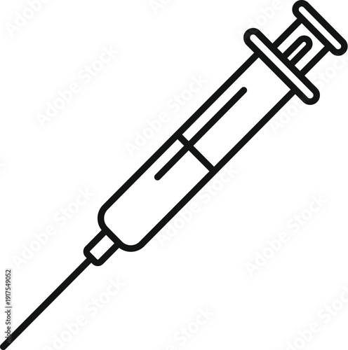 Syringe line art icon for medical injection, vaccination, or drug administration