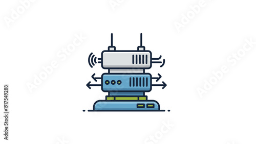 Stacked Network Devices with Antennas and Ports.