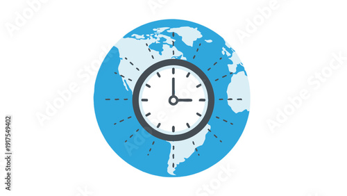 Clock on Globe Time Zone Concept.