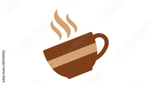 Steaming Coffee Cup with Brown Handle.