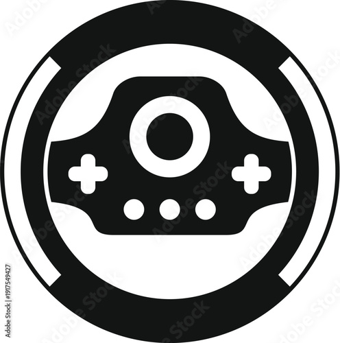 Gaming steering wheel controller icon representing video game racing simulation