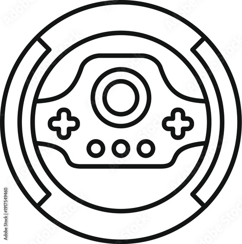 Gaming steering wheel with integrated controller buttons, representing digital racing and simulation