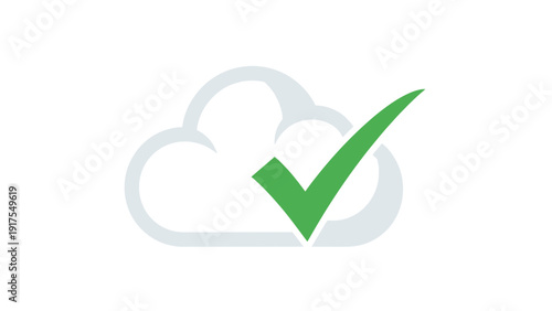 Green Checkmark on Cloud Icon Symbol.