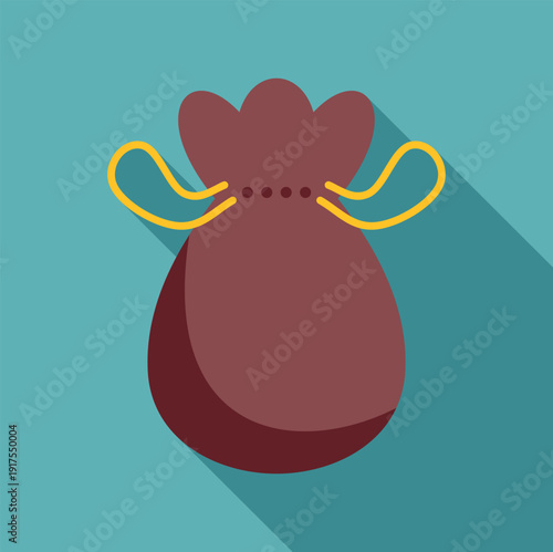 Money bag with drawstring and long shadow on blue background illustrating finance