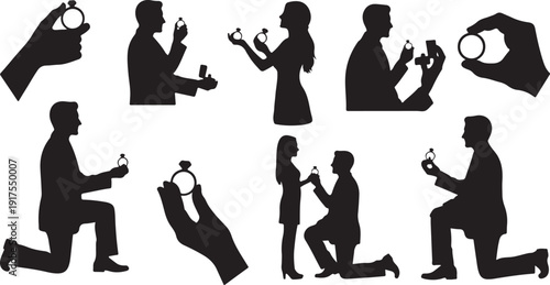 Proposal Silhouettes of Men Proposing to Women with Rings
