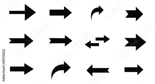 Collection of various black directional arrow icons representing navigation movement and sharing functions