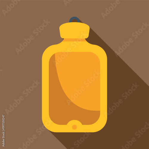 Yellow hot water bottle icon with a long shadow on a brown background