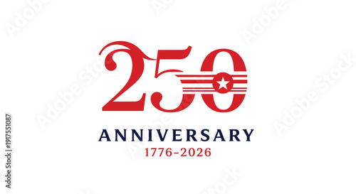 USA 250th anniversary logo, American independence 1776-2026 commemorative vector emblem.