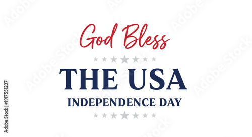 USA Independence Day greeting card vector graphic, 'God Bless THE USA' patriotic message with stars.