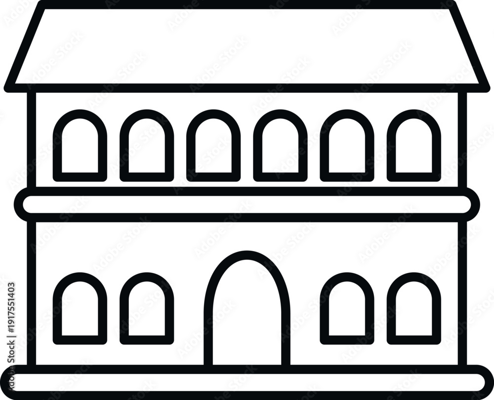 Fototapeta premium House architecture outline depicting a facade with multiple arched windows