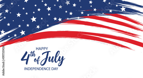 Patriotic 4th of July Independence Day vector illustration with American flag design and stars, isolated on transparent background.