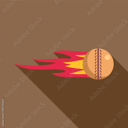 Baseball ball moving quickly with a fiery tail illustrating fast motion