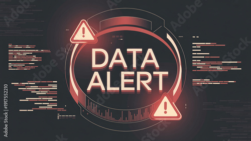 Data Alert: Digital Data Security. The image illustrates a data alert message with warning symbols, conveying an impression of digital data security concern. It underscores data privacy.