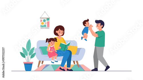 Happy Family Relaxing Together at Home.