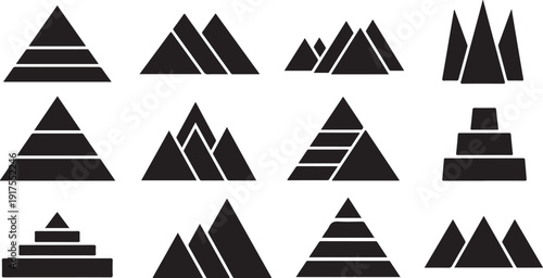 Geometric Pyramid Shapes Icons Set Black and White Vector