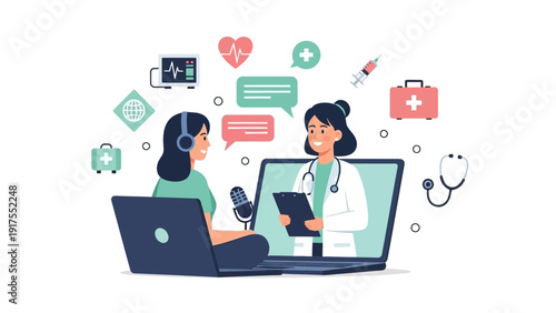 Woman Having Telemedicine Consultation with Doctor Online.