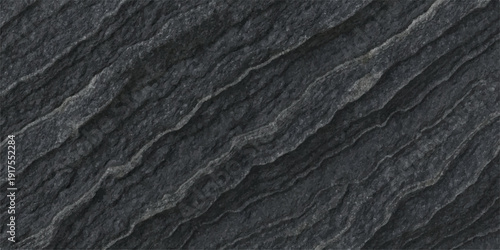 Diagonal dark slate stone texture with layered wavy ridges and subtle metallic shimmer for background use.