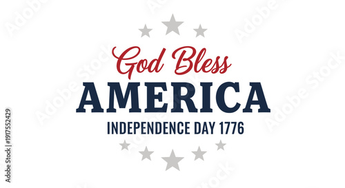 Patriotic Independence Day vector graphic with 'God Bless America' text and stars, isolated on transparent background.