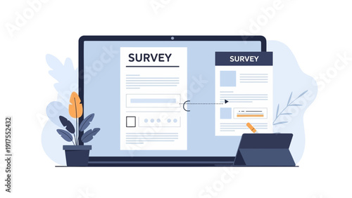 Laptop Displaying Survey Forms on Screen.