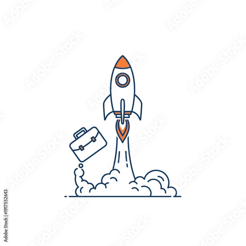 Line art illustration of a business rocket launch, symbolizing rapid startup growth, innovative project initiation, and an ambitious ascent towards entrepreneurial success and future goals