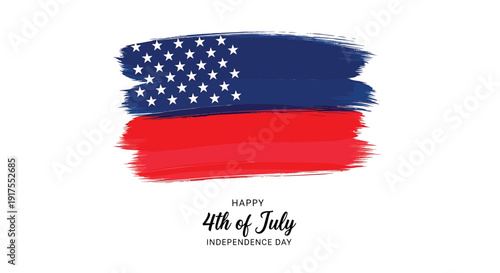 American flag brush stroke design for 4th of July celebrations, patriotic greeting card with Happy 4th of July text