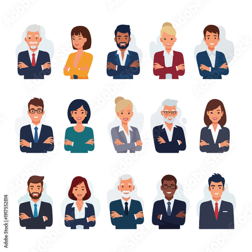 Diverse business people icons set cartoon style