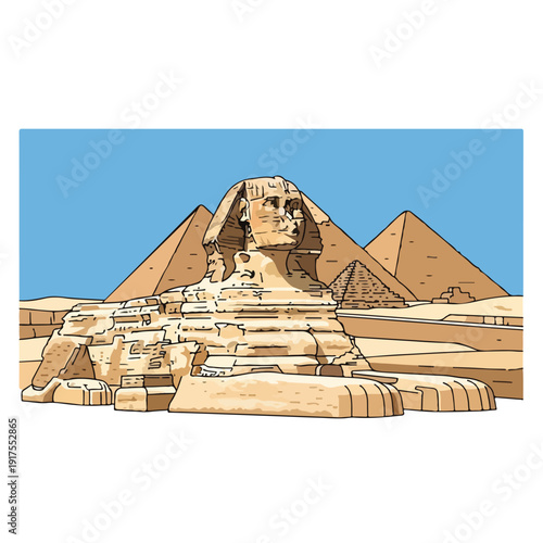 Great Sphinx of Giza with Pyramids Egypt Landmark Illustration
