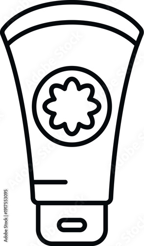 Sunscreen tube with a flower symbol for skin protection from uv rays