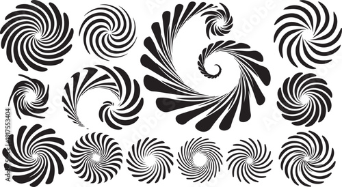 Black and white swirling shapes design elements collection