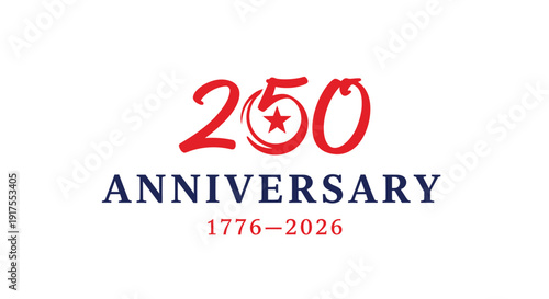 250th anniversary logo with red and blue text, commemorating 1776-2026 dates