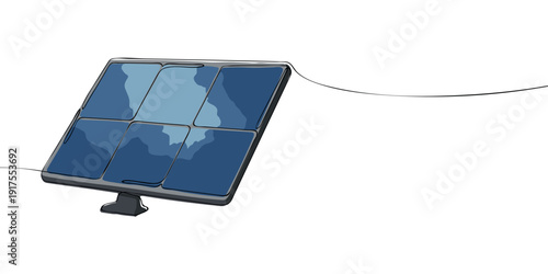 Minimal illustration of a solar panel on a stand, symbolizing renewable energy, sustainable technology, clean power, and environmental conservation