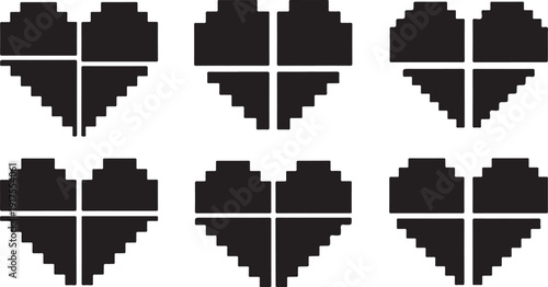 Pixel art hearts in black and white color scheme