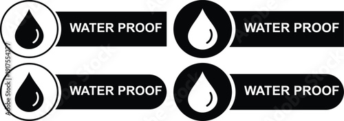 Waterproof Label Icon, Water Resistant Banner Badge, Leak Proof Protection Symbol, Construction & Product Packaging Mark
