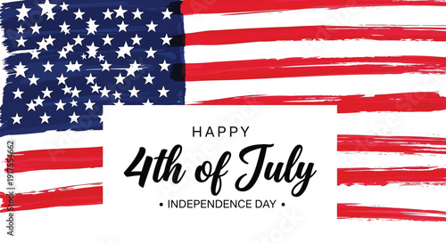 American flag with Happy 4th of July text on white background, Independence Day celebration symbol, patriotic vector illustration