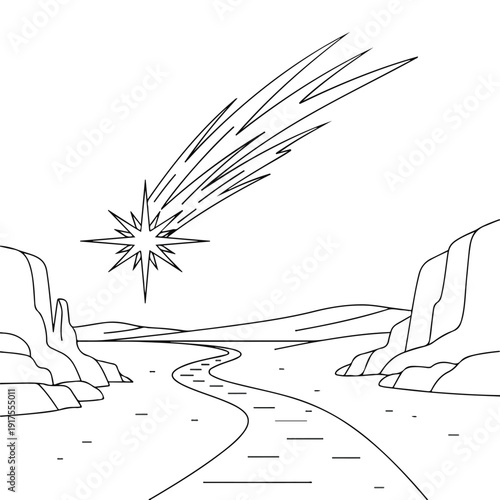Shooting Star Over Desert Landscape Vector Illustration