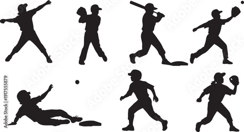 Silhouettes of people performing various physical activities and exercises